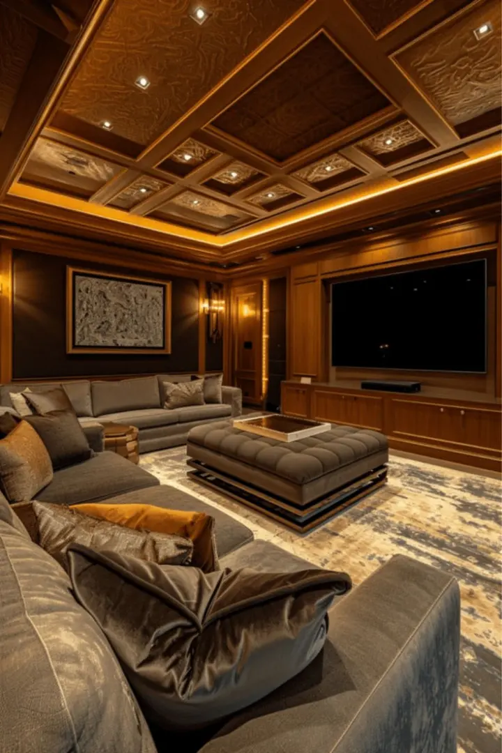  Indian apartment living room with smart lighting system, voice-controlled entertainment, and automated ambiance controls